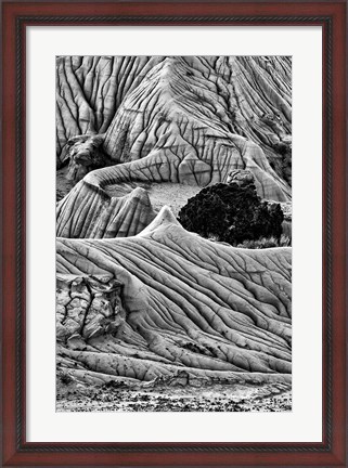 Framed Unusual Erosion Formations In Makoshika State Park (BW) Print