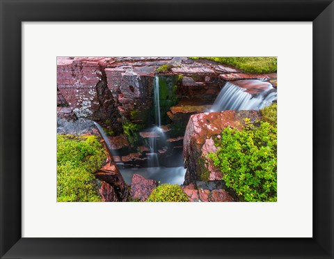 Framed Triple Falls, Glacier National Park, Montana Print