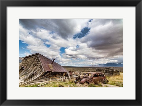 Framed Collapsed Building And Rusted Vintage Car, Nevada Print