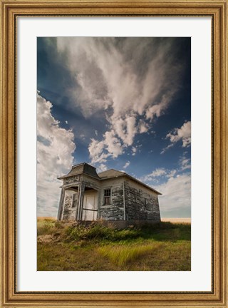 Framed Abandoned Township Hall On The North Dakota Prairie Print