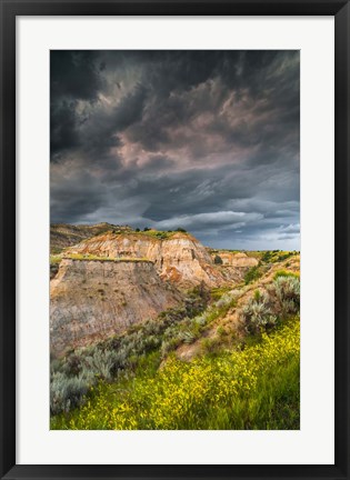 Framed Thunderstorm Approach On The Dakota Prairie Print