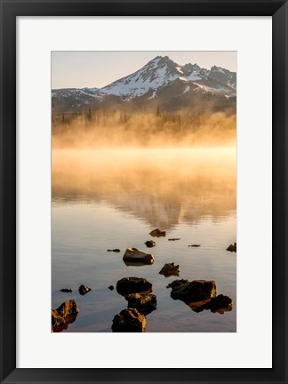 Framed Misty Sparks Lake With Mt Bachelor, Oregon Print