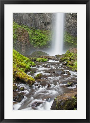Framed Latourell Falls And Creek, Columbia Gorge, Oregon Print