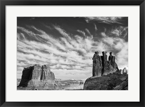 Framed Three Gossips, Arches National Park, Utah (BW) Print