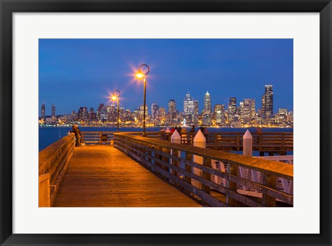 Framed Seacrest Park Fishing Pier, With Skyline View Of West Seattle Print
