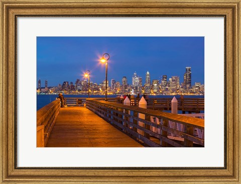 Framed Seacrest Park Fishing Pier, With Skyline View Of West Seattle Print