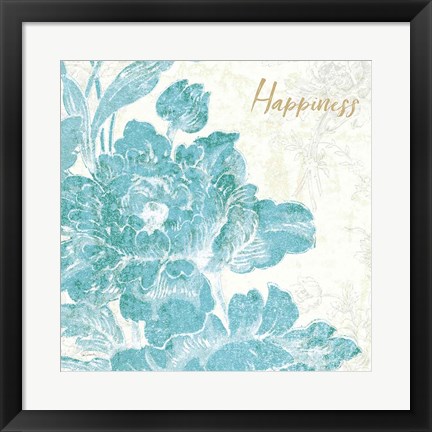 Framed Toile Roses VI Teal Happiness Print