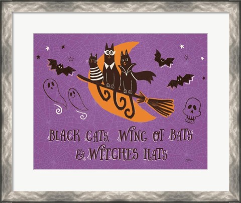 Framed Spooktacular I Black Cats Purple Print