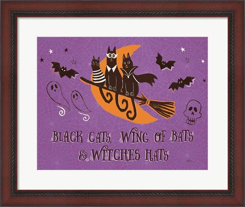 Framed Spooktacular I Black Cats Purple Print