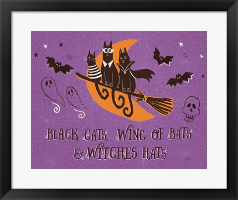 Framed Spooktacular I Black Cats Purple Print