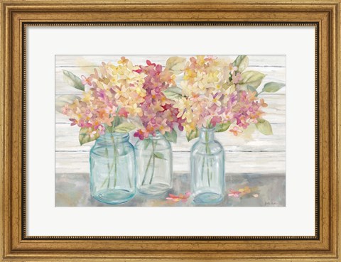 Framed Farmhouse Hydrangeas in Mason Jars Spice Print