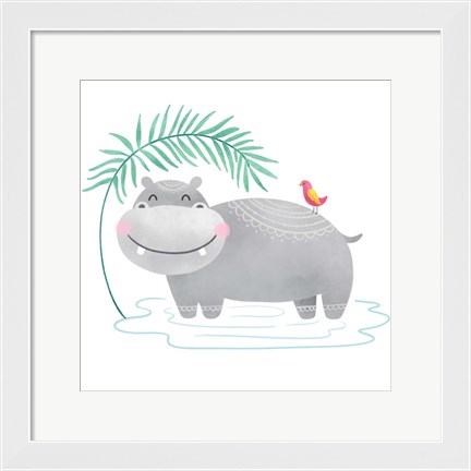 Framed Playful Pals- Hippo Print