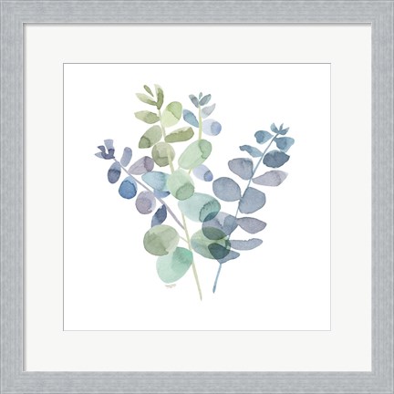 Framed Natural Inspiration Blue Eucalyptus on White II Print