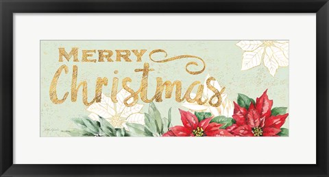 Framed Watercolor Poinsettia Merry Christmas Print