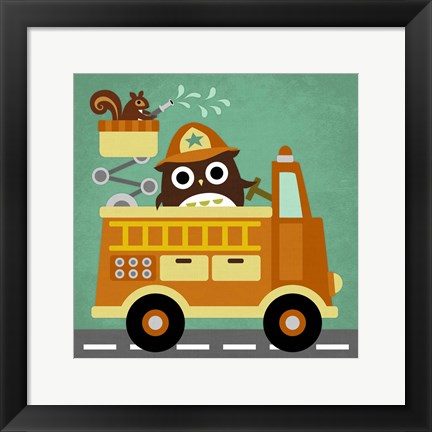 Framed Owl in Firetruck and Squirrel Print