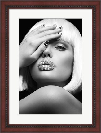 Framed Diamond Lips BW Print