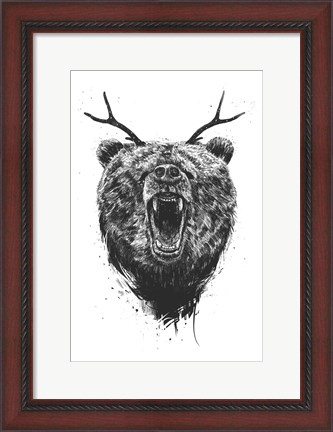 Framed Angry Bear With Antlers Print