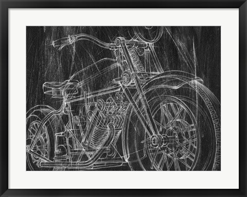 Framed Motorcycle Mechanical Sketch I Print