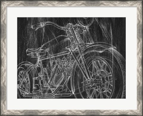Framed Motorcycle Mechanical Sketch I Print