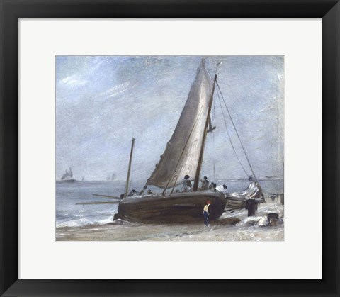 Framed Brighton Beach with Fishing Boats and Crew Print