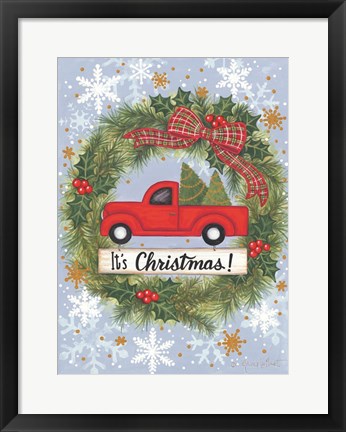 Framed Red Truck Christmas Print