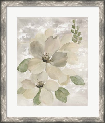 Framed White on White Floral II Sage Print