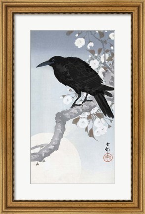 Framed Crow at Full Moon, 1900-1930 Print