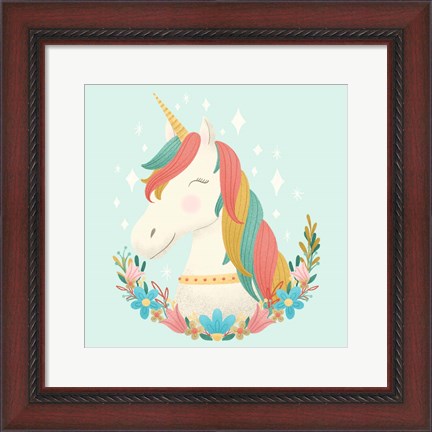 Framed Unicorns and Flowers II Print