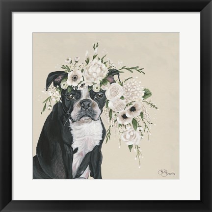 Framed Dog and Flower Print
