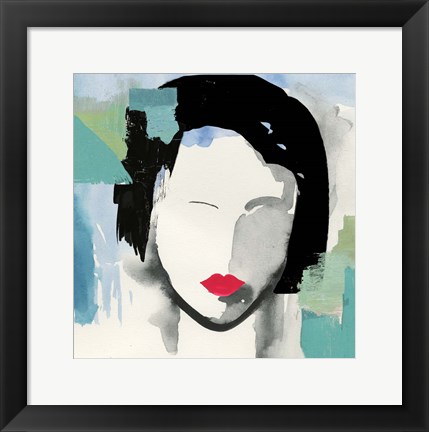 Framed Girl with Red Stripes II Print