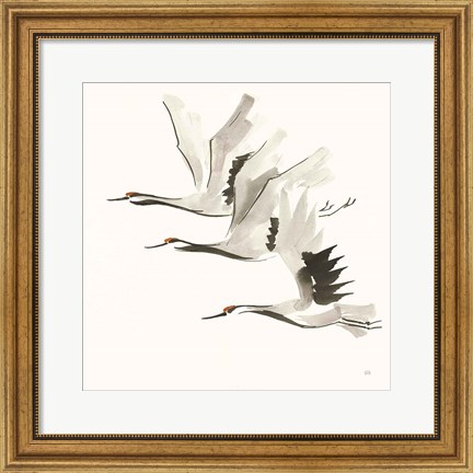Framed Zen Cranes II Warm Print