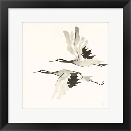 Framed Zen Cranes I Warm Print