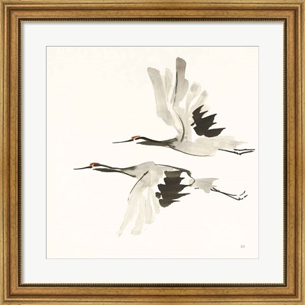 Framed Zen Cranes I Warm Print