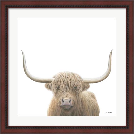 Framed Highland Cow Sepia Sq Print