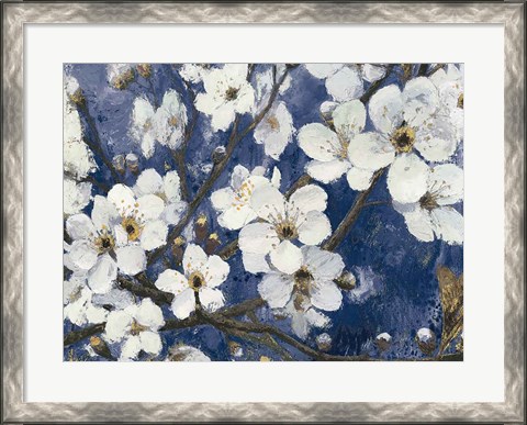 Framed Cherry Blossoms I Indigo Crop Print