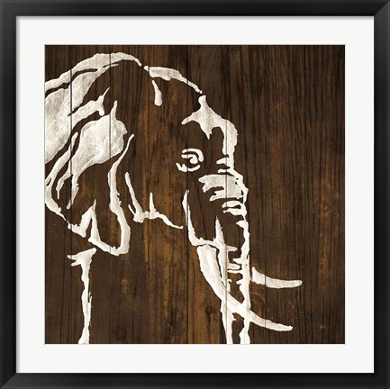 Framed White Elephant on Dark Wood Print