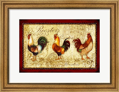 Framed Rooster Trio Print