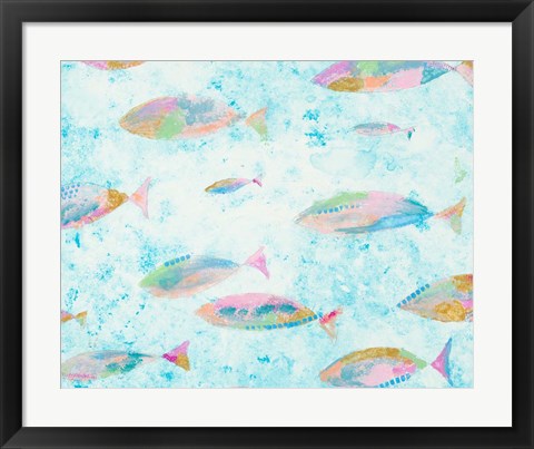 Framed Aqua Blue Fishy Print