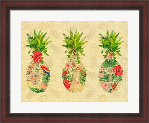 Framed Triple Tropical Pineapple Collage Print