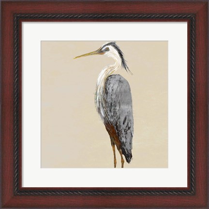 Framed Heron on Tan II Print