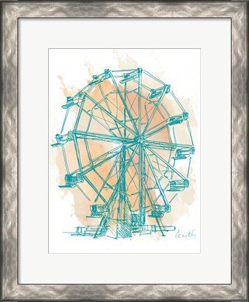 Framed Teal Ferris Wheel I Print