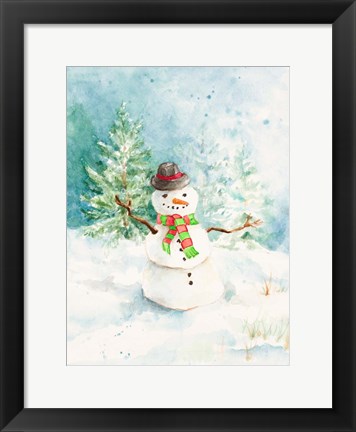 Framed Snowman in the Pines Print