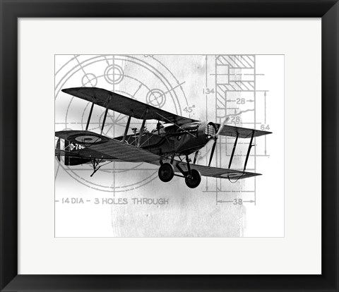 Framed Flight Plans BW I Print