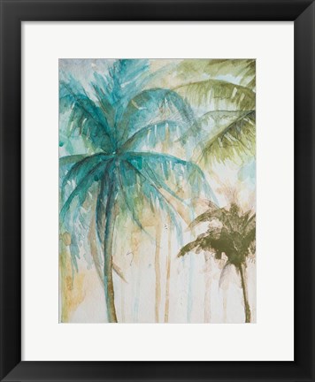 Framed Watercolor Palms in Blue I Print
