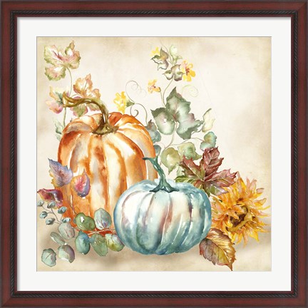 Framed Watercolor Harvest Pumpkin I Print