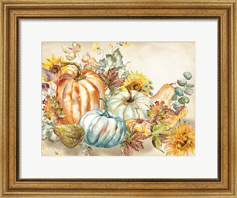 Framed Watercolor Harvest Pumpkin landscape Print