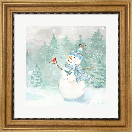 Framed Let it Snow Blue Snowman II Print