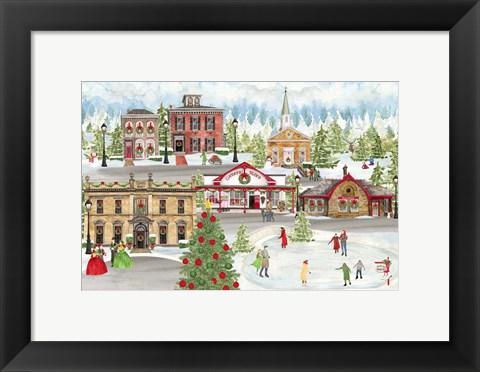 Framed Christmas Village landscape Print