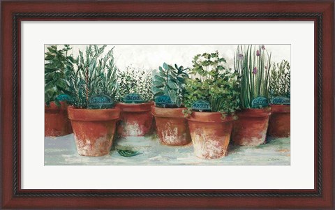 Framed Pots of Herbs II White Print