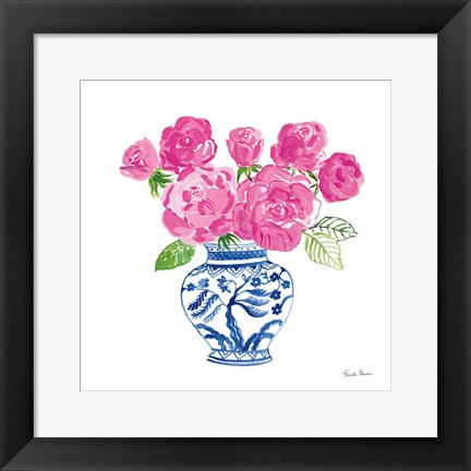 Framed Chinoiserie Roses on White I Print